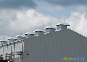 Compressor Station With Attenuated Unpowered Roof Exhaust Hoods