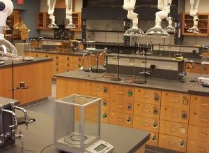 College chemistry lab with localized PP extraction arms.